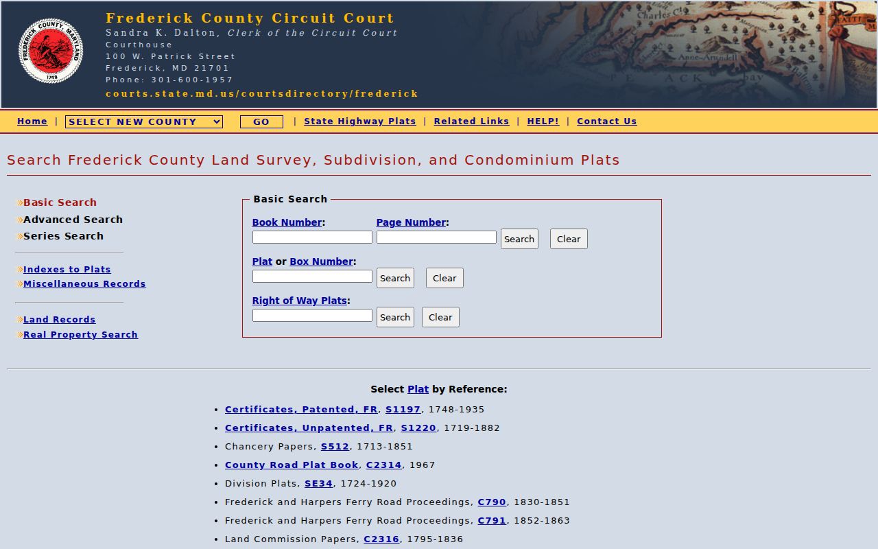 Frederick County people search in the recorded plat series