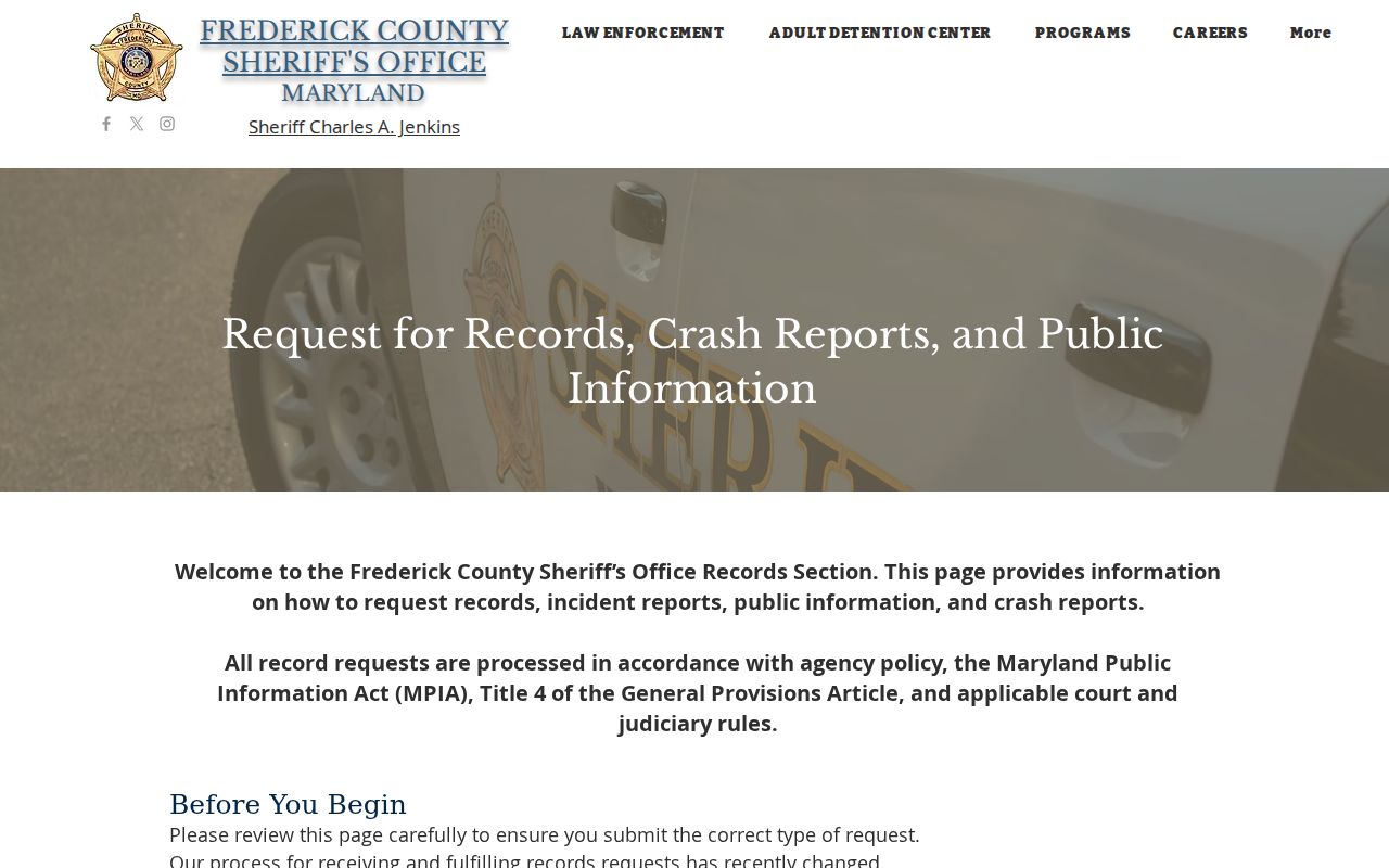 Frederick County people search through the Sheriff records request gateway