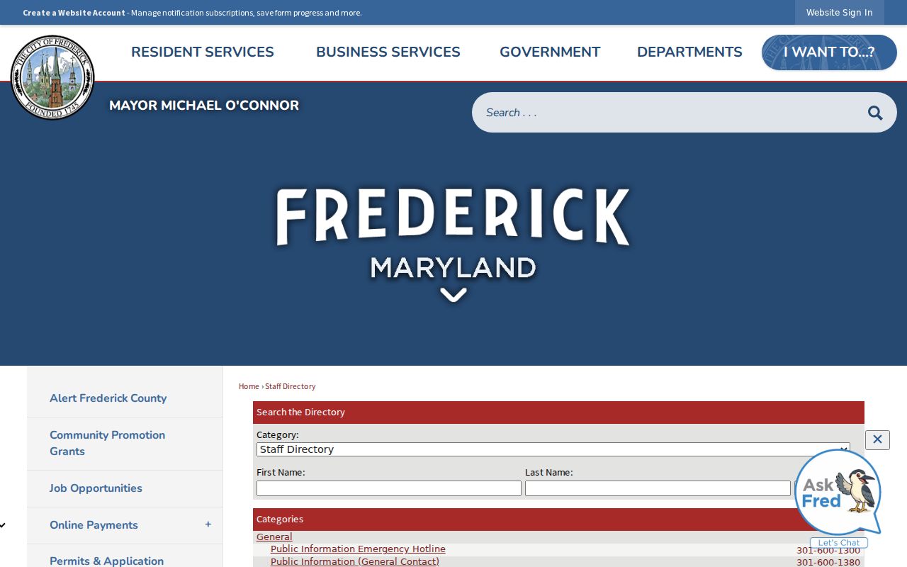 Frederick County people directories City of Frederick staff search