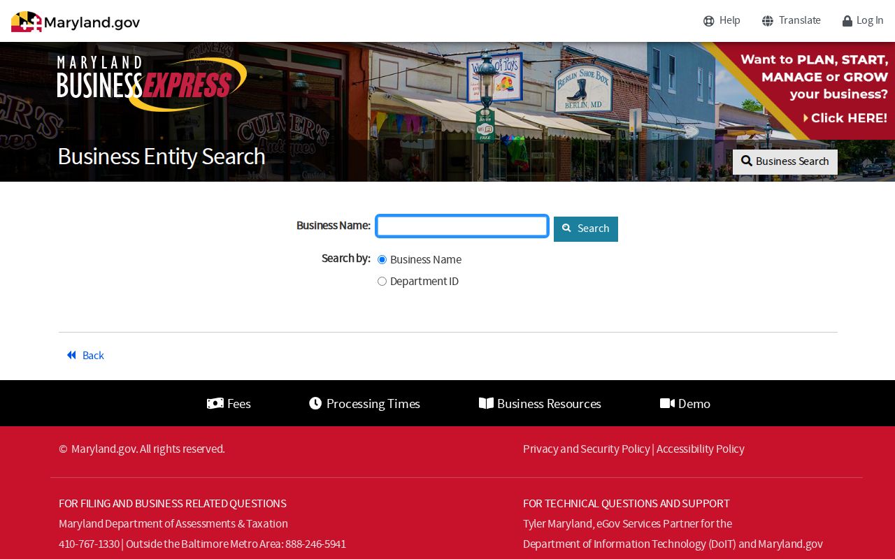 Frederick County public records search through Maryland Business Express
